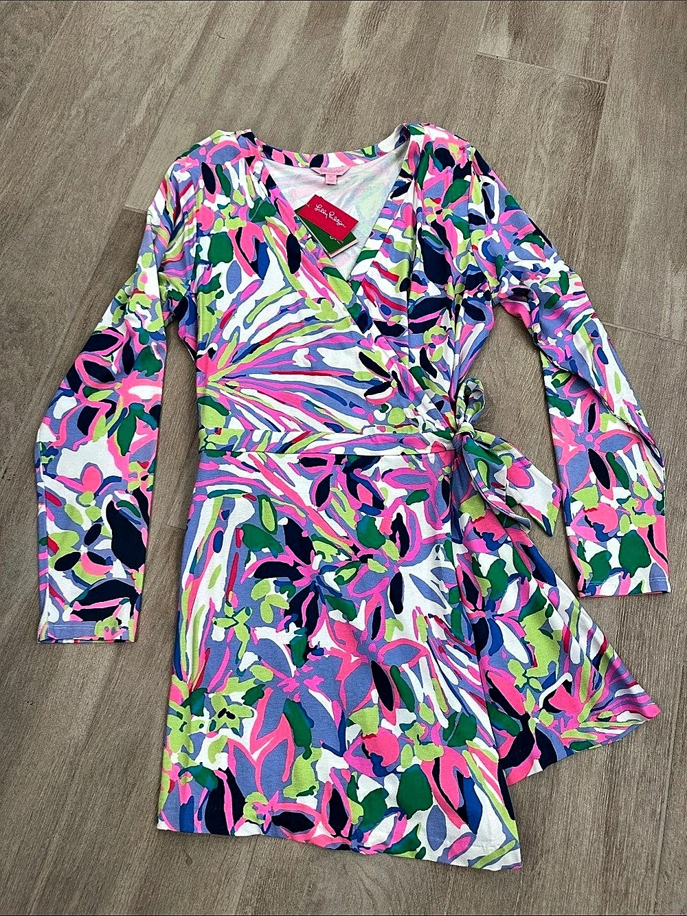 Lilly Pulitzer Abstract Wrap Mini Dress in Pink & Blue Size XL NWT